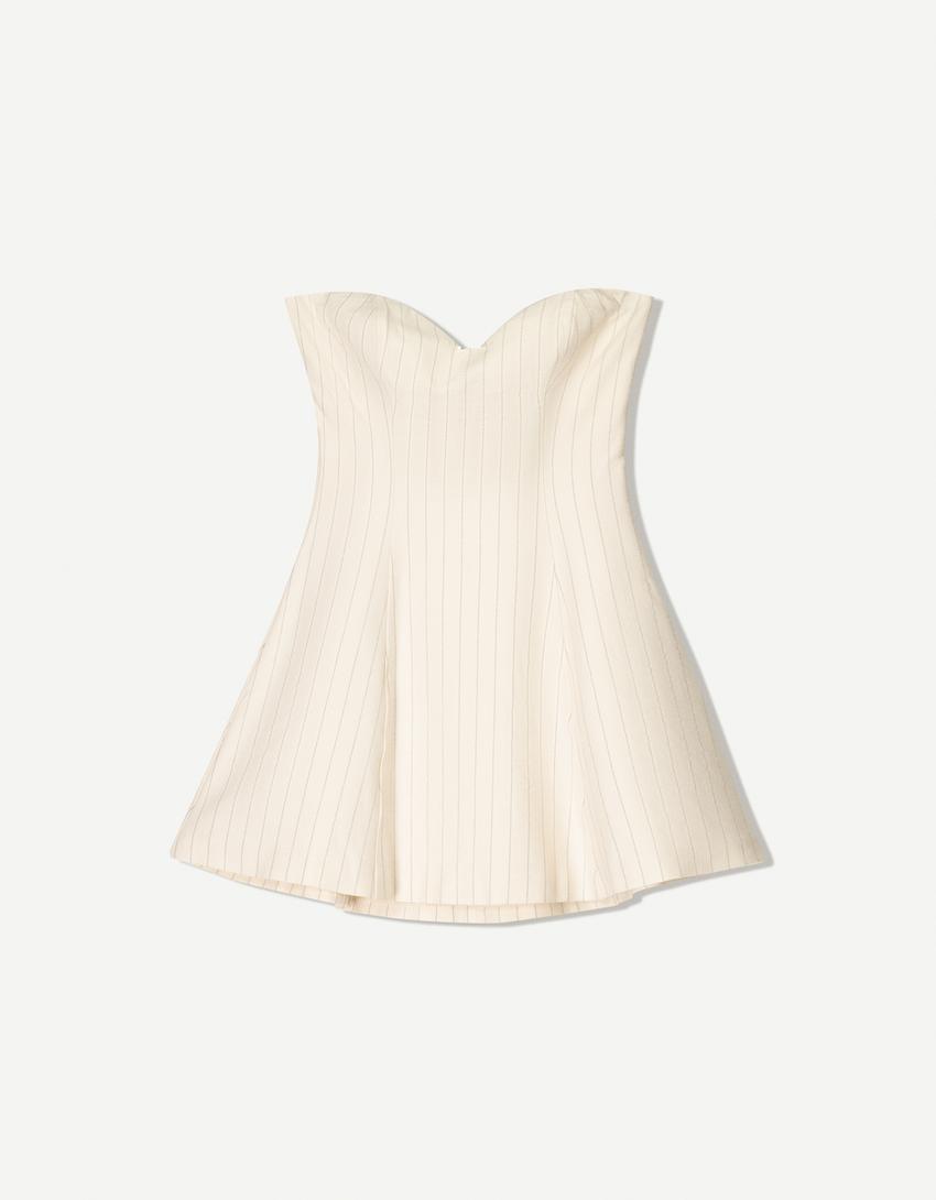 Pinstripe flared mini dress-White / Black-3