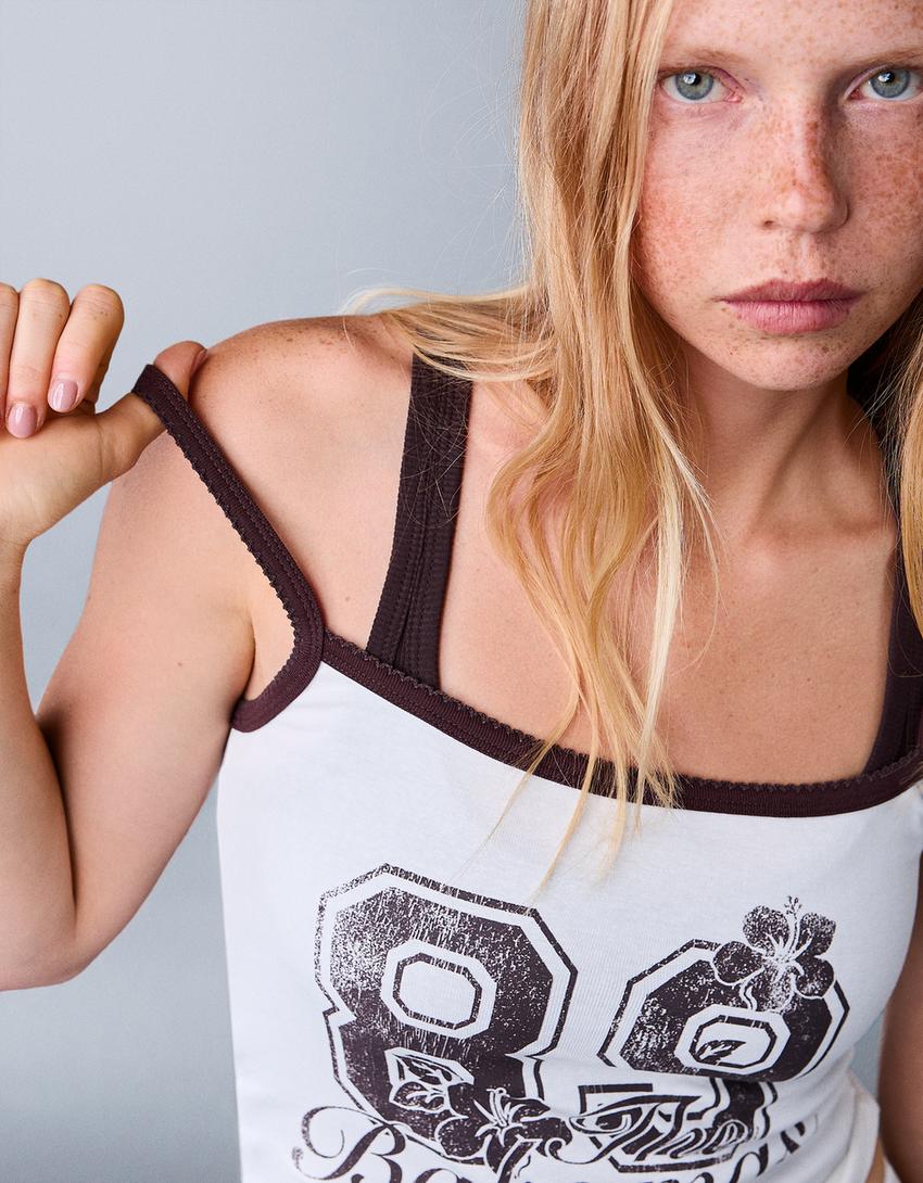 Printed strappy top-White
