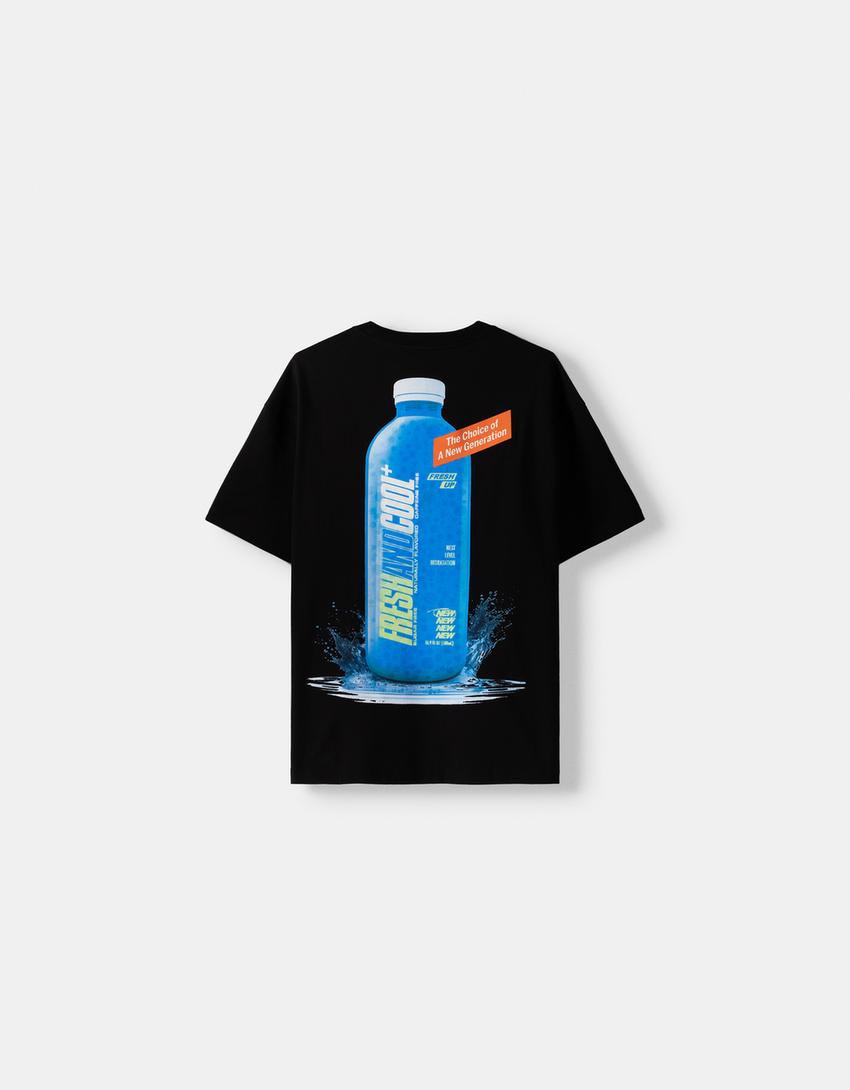 تيشرت بقصّة مربعة وأكمام قصيرة وطبعة-أسود-5