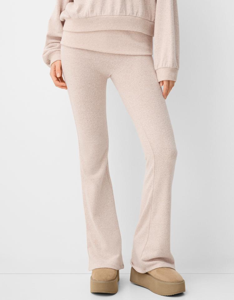 Soft-touch flared trousers with fold-over waist