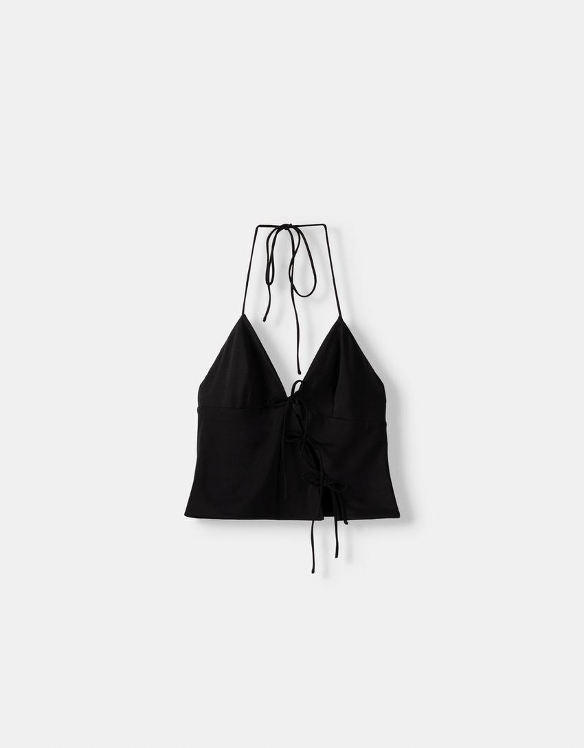 تيشرت بحمالات وتفصيل رباط-أسود-4