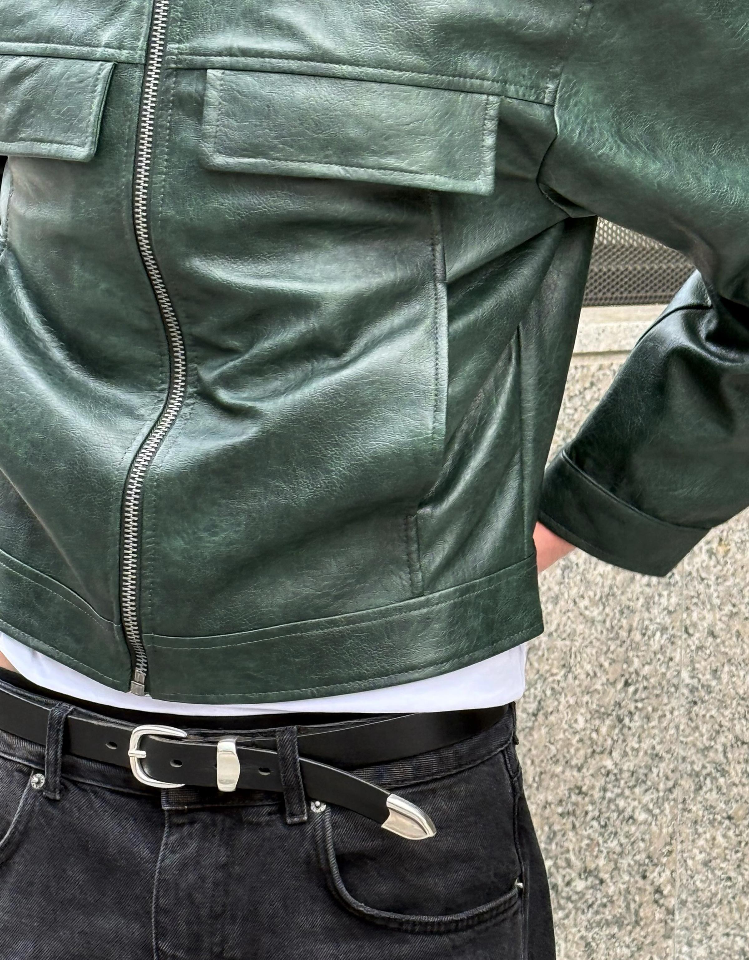 Boxy fit suni deri ceket - Görsel 43