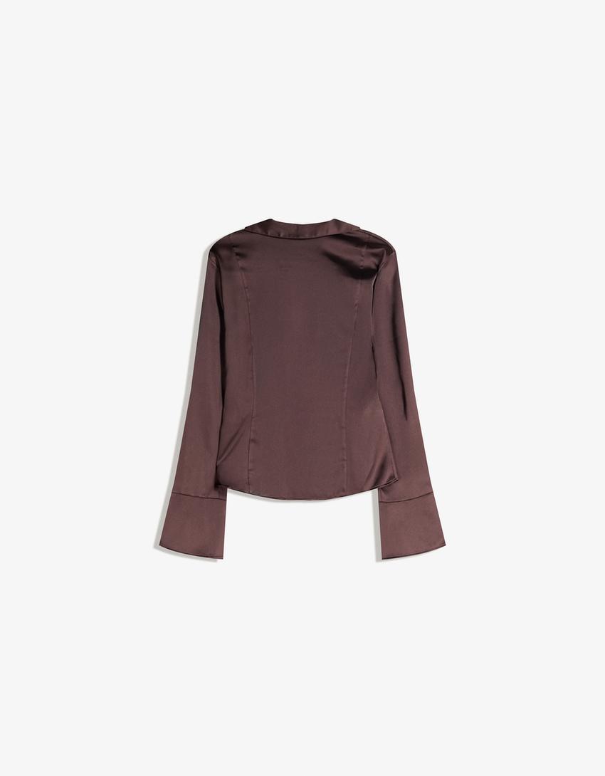 Chemise en satin à lacets-Marron