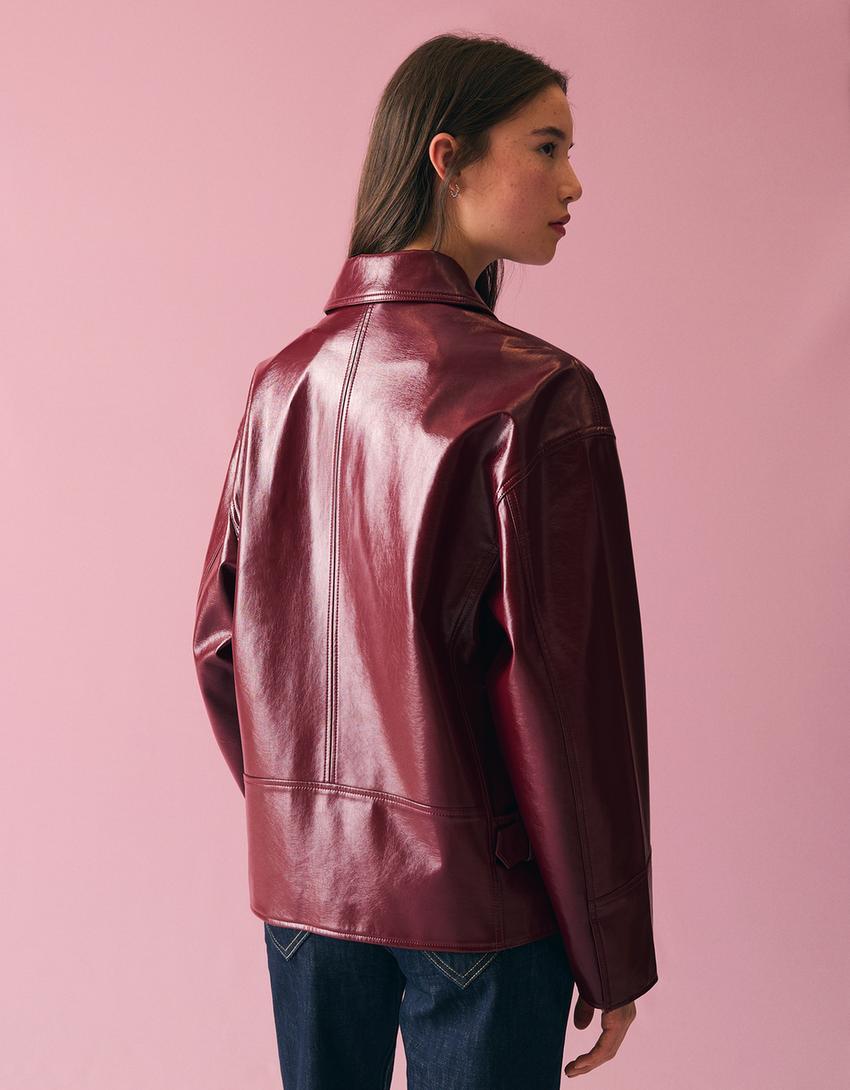 Giacca stile camionista finta pelle-Rosso