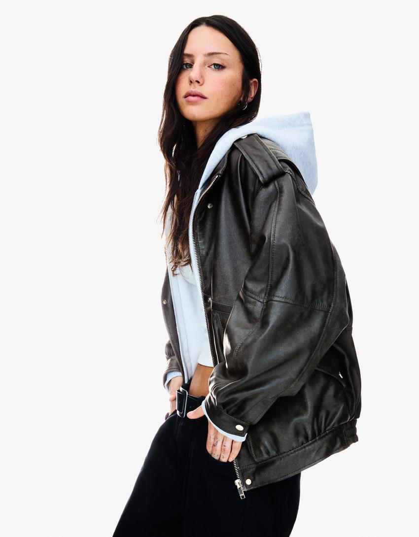‘80s leather jacket-Black-0