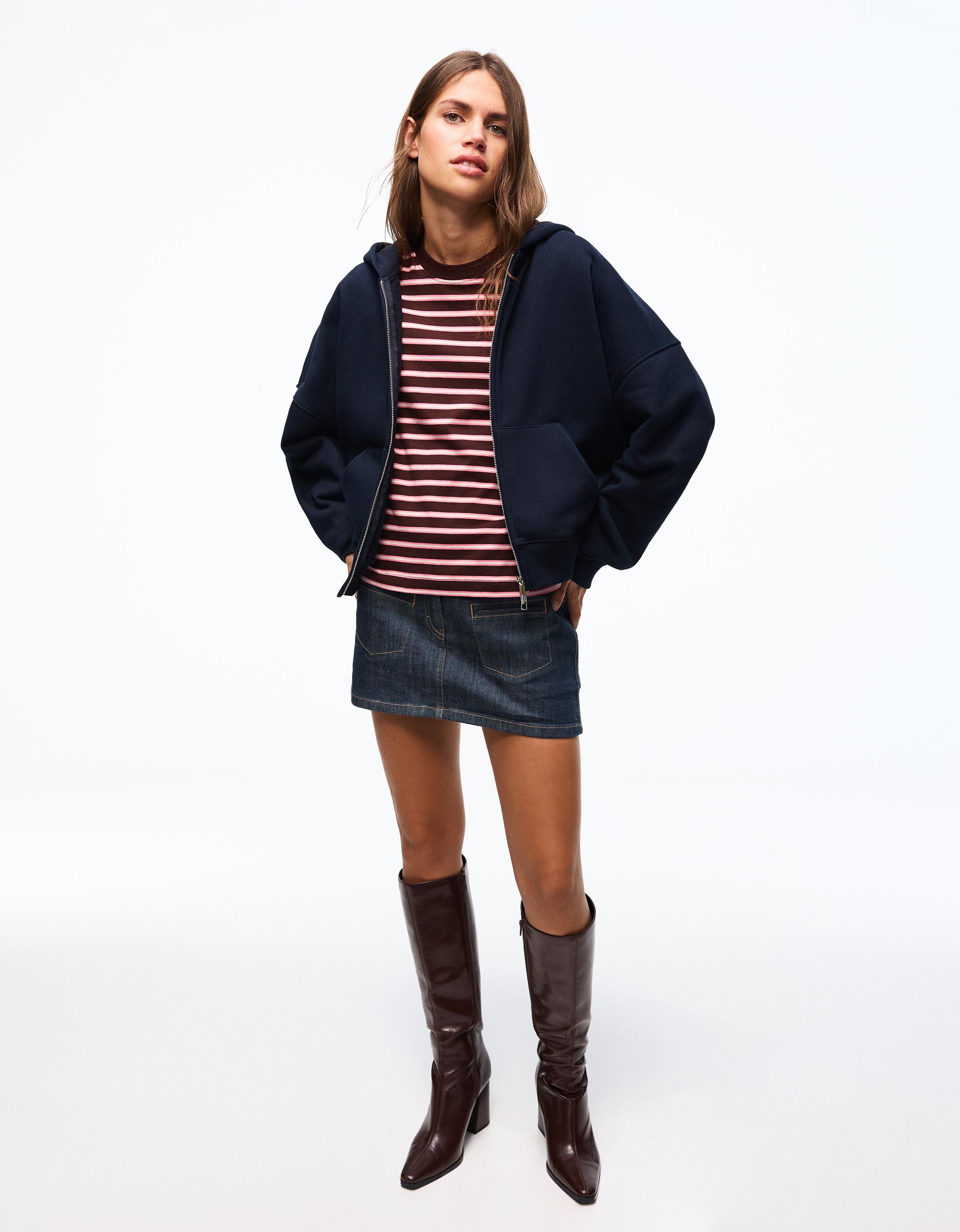 Kapüşonlu oversize fermuarlı sweatshirt - Görsel 81