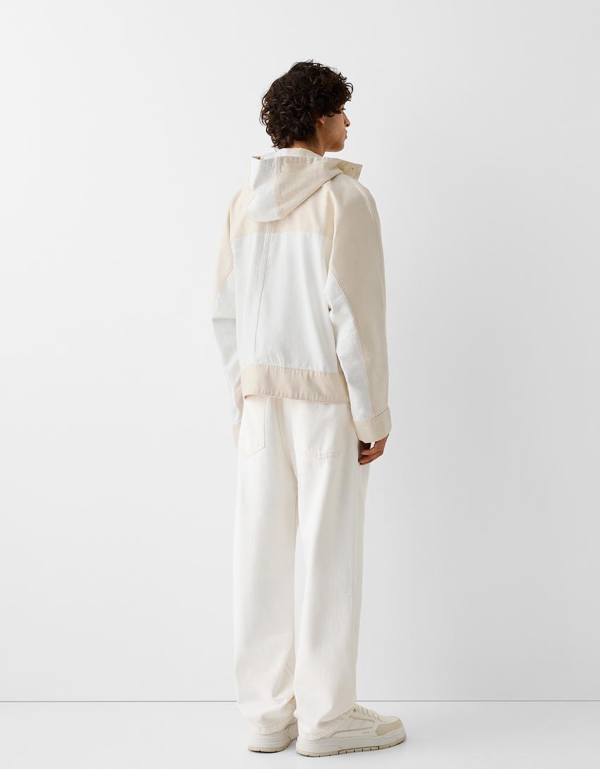 Casaco denim capuz color block-Cru-1