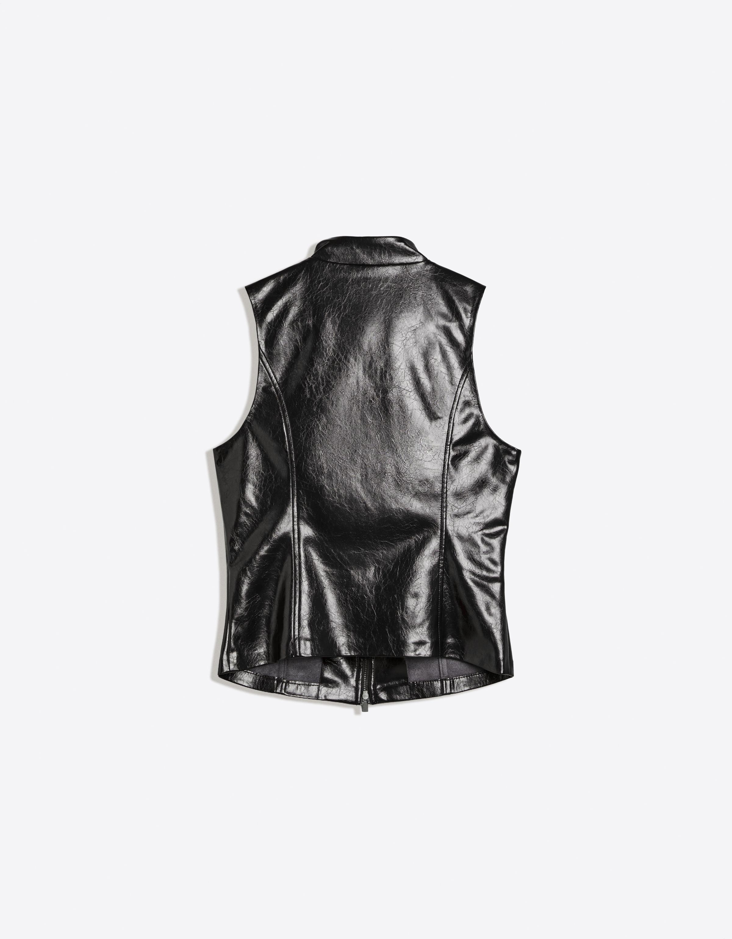 Leather-effect sleeveless high-neck top — Black