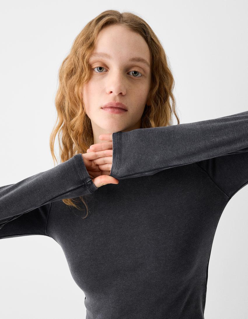 Uzun kollu t-shirt-Gri-2