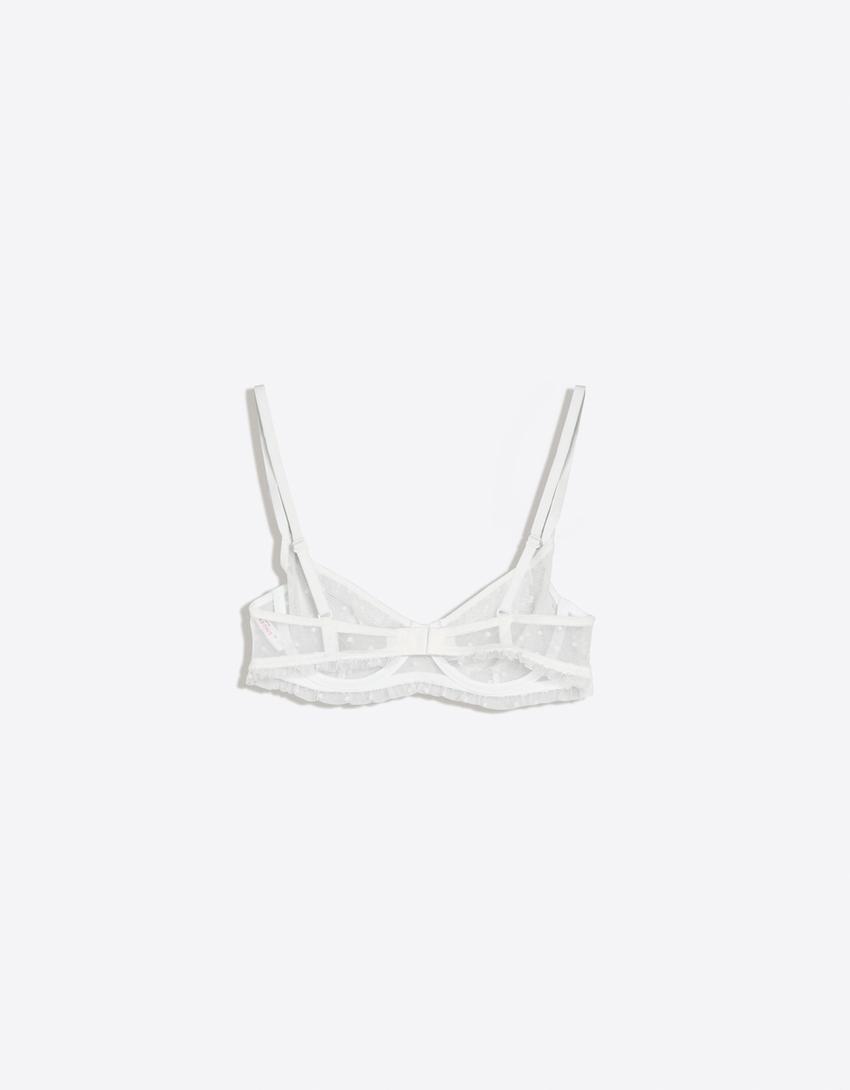 Dotted mesh bra with underwire-White