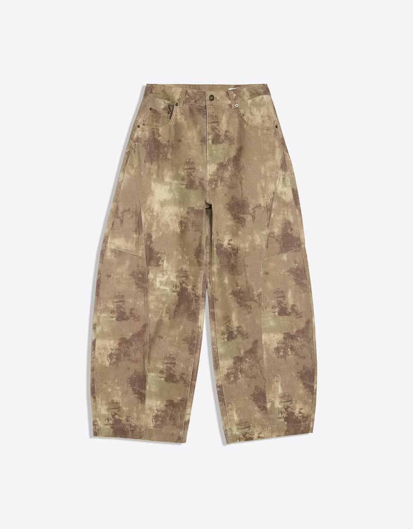 Printed barrel trousers-Multicolored