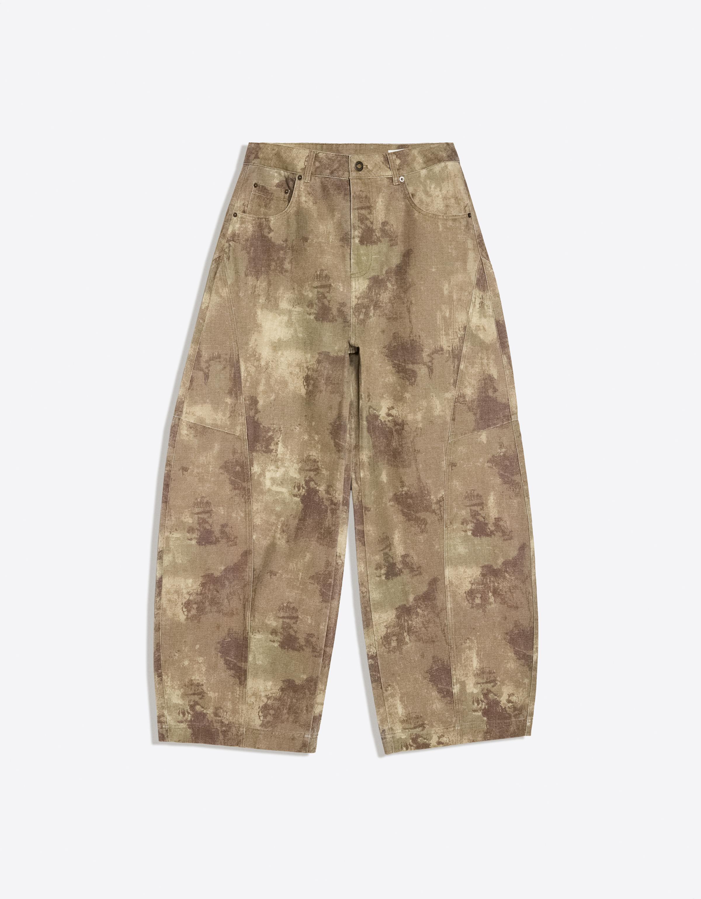 Bershka Desenli barrel fit pantolon görsel 7