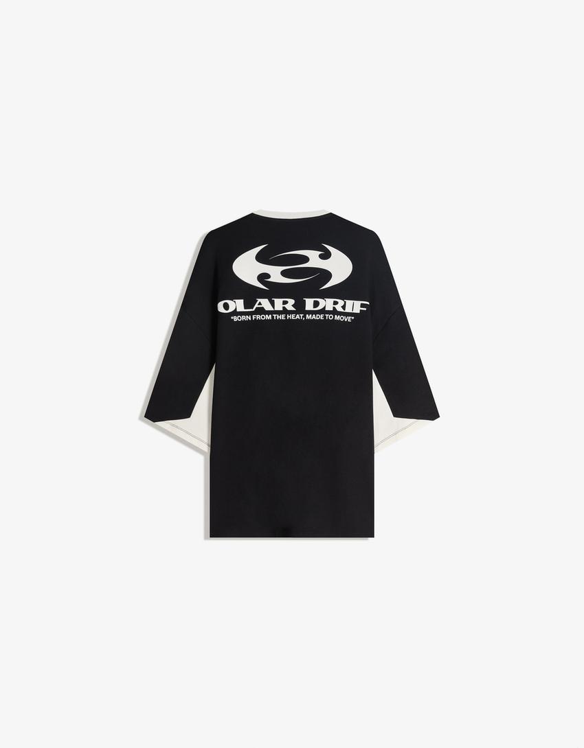 Neoprene effect print T-shirt-Black
