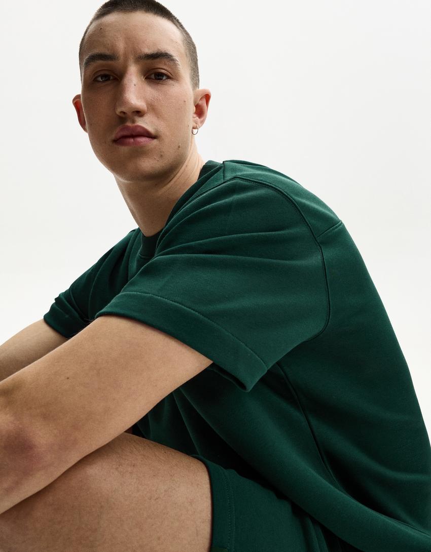 Short sleeve plush T-shirt-Green-2