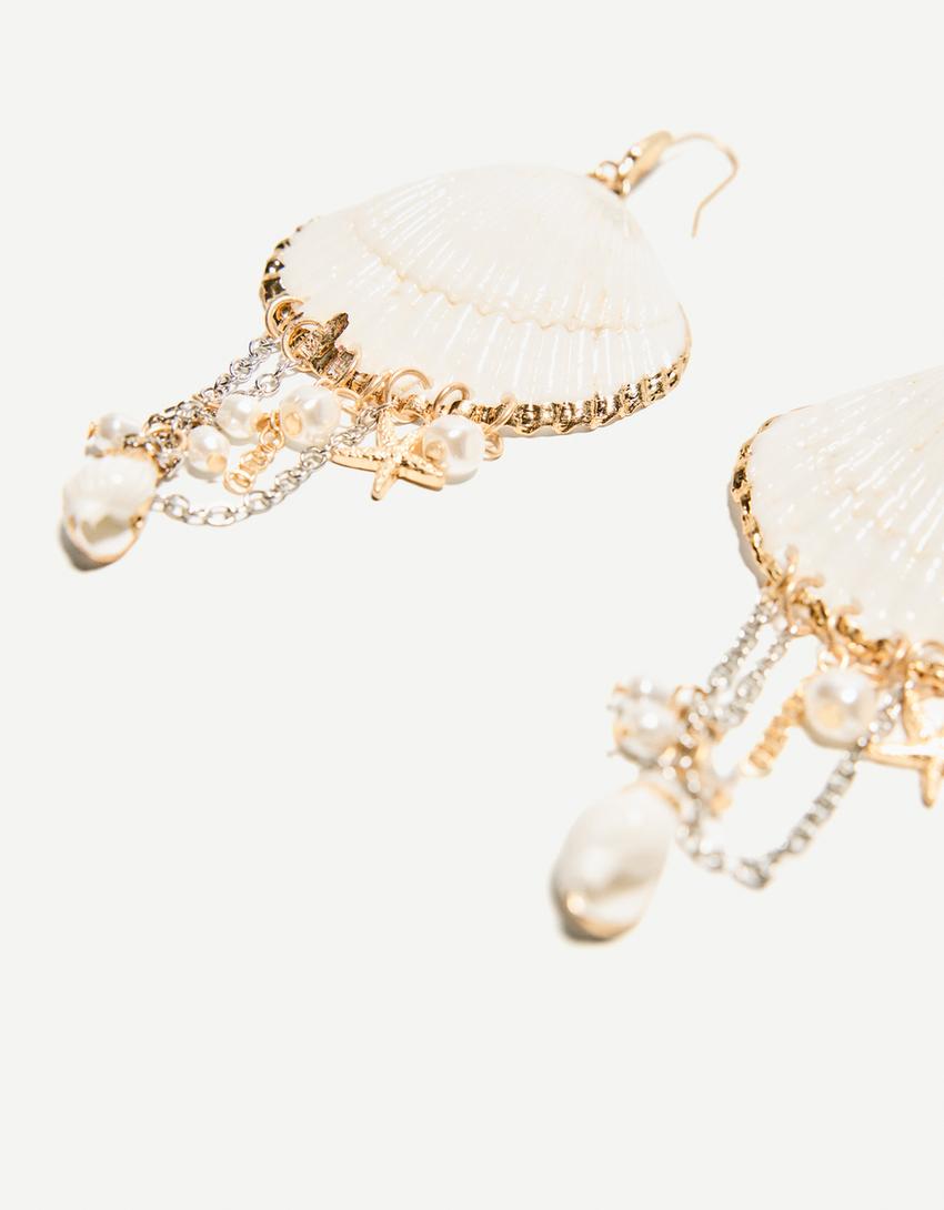 Boucles d'oreilles pendantes coquillages-Or-1