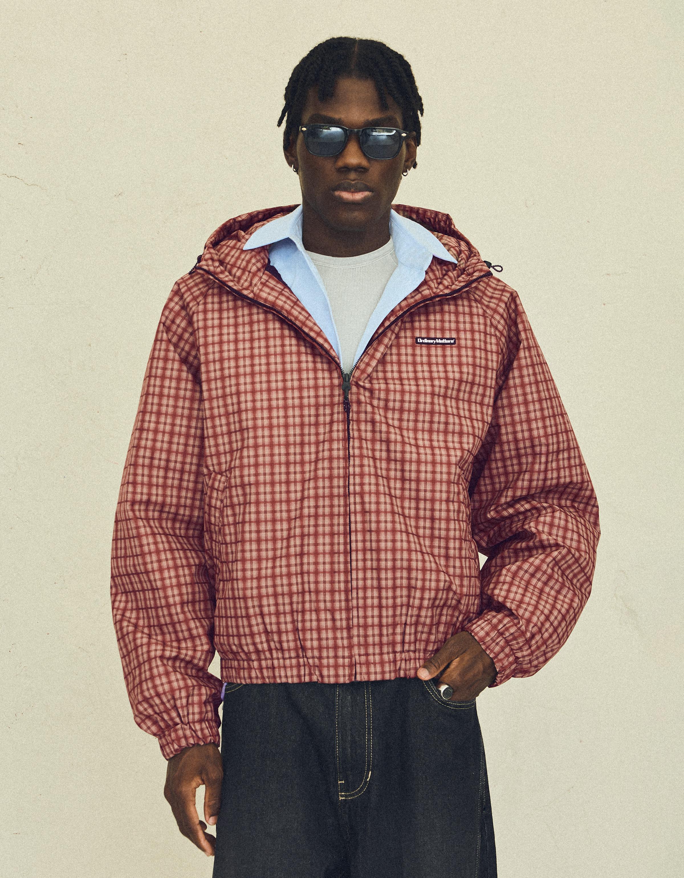Hooded check jacket — Dark Orange