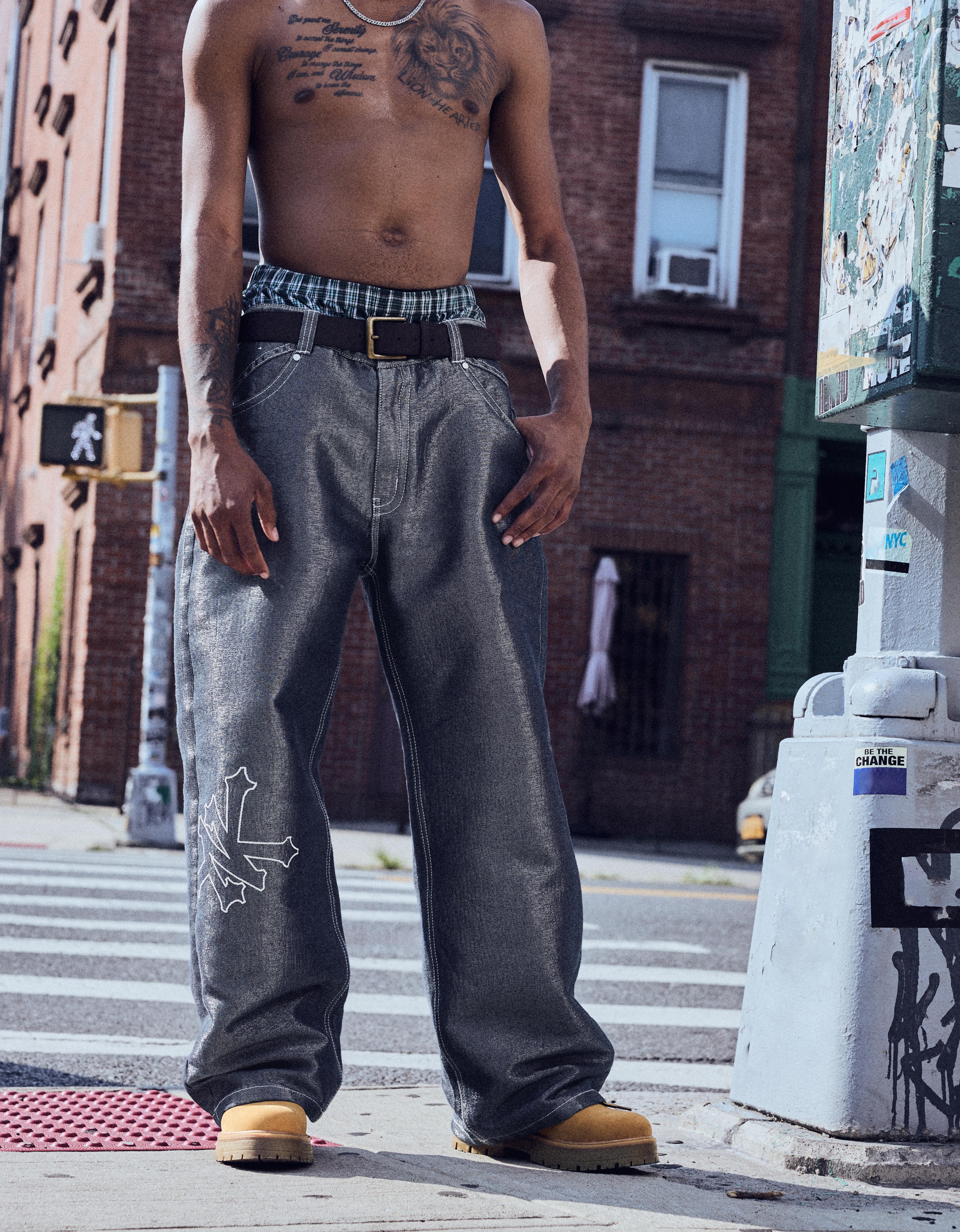 ZOO YORK X BERSHKA embroidered jeans — Grey
