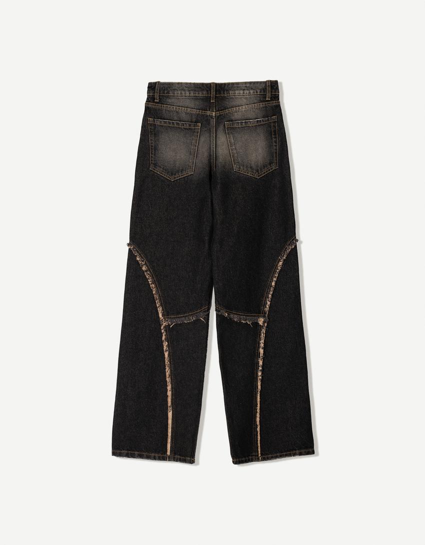 Saçaklı baggy jean-Siyah-4