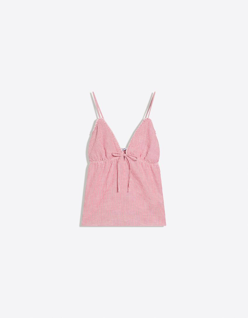 Bow detail strappy top-Red