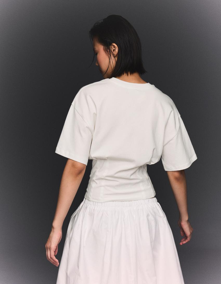 Short sleeve corset waist T-shirt-Off white