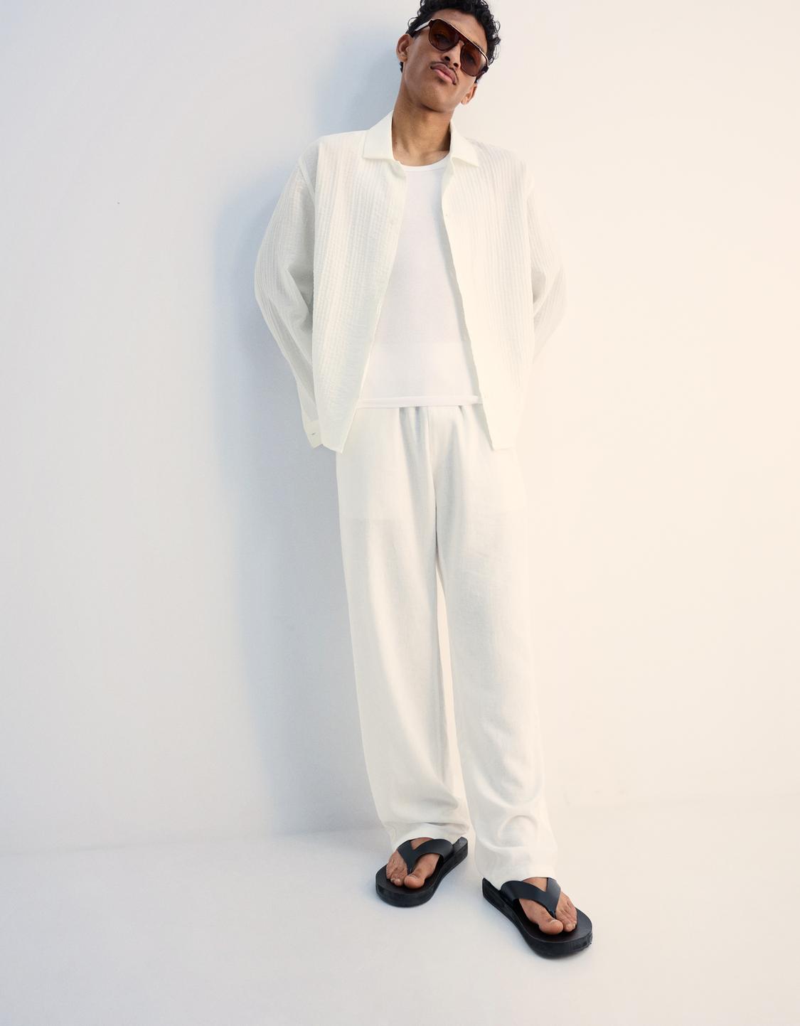 Wide-leg linen blend jogger trousers