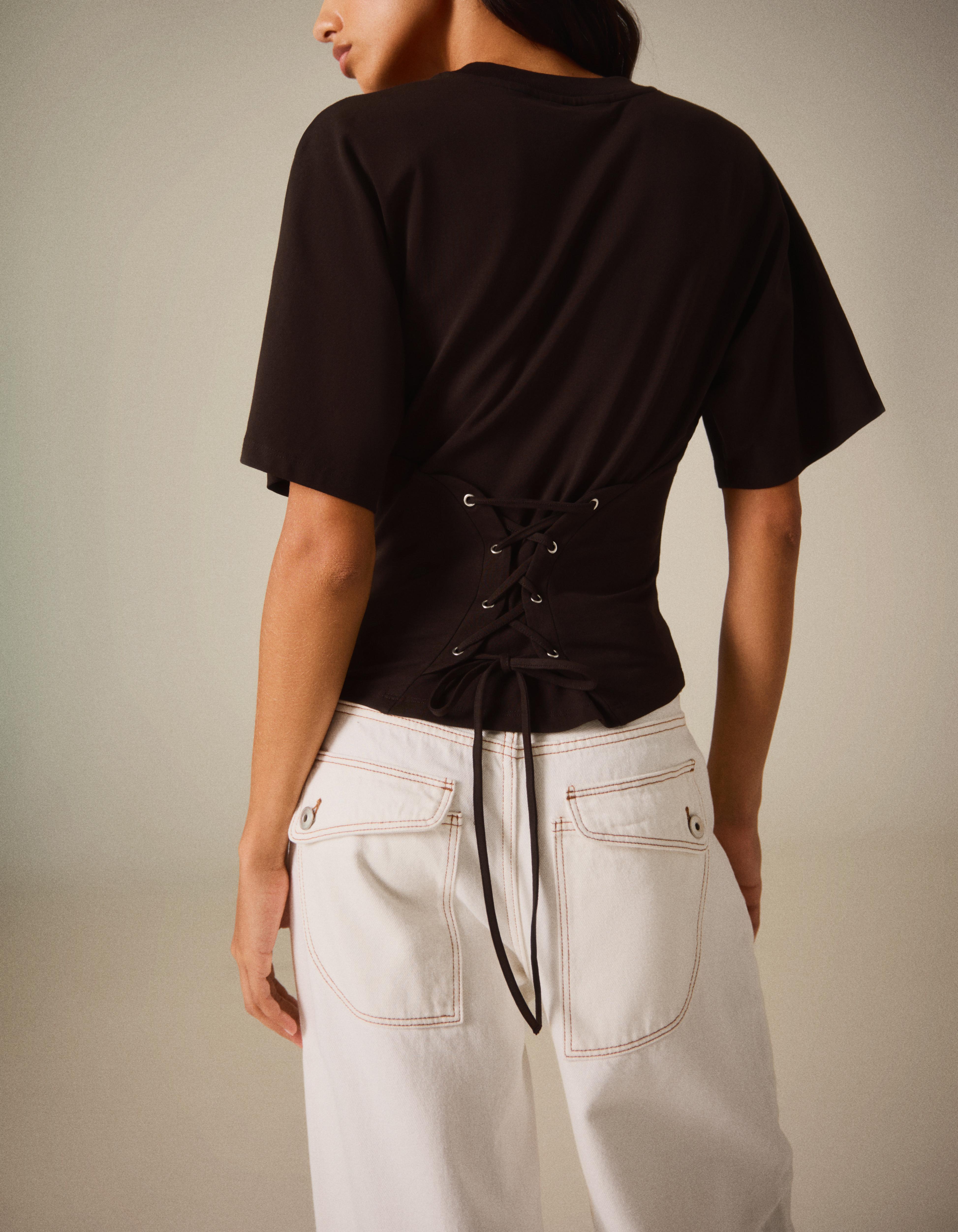 Short-sleeved corset T-shirt — Brown