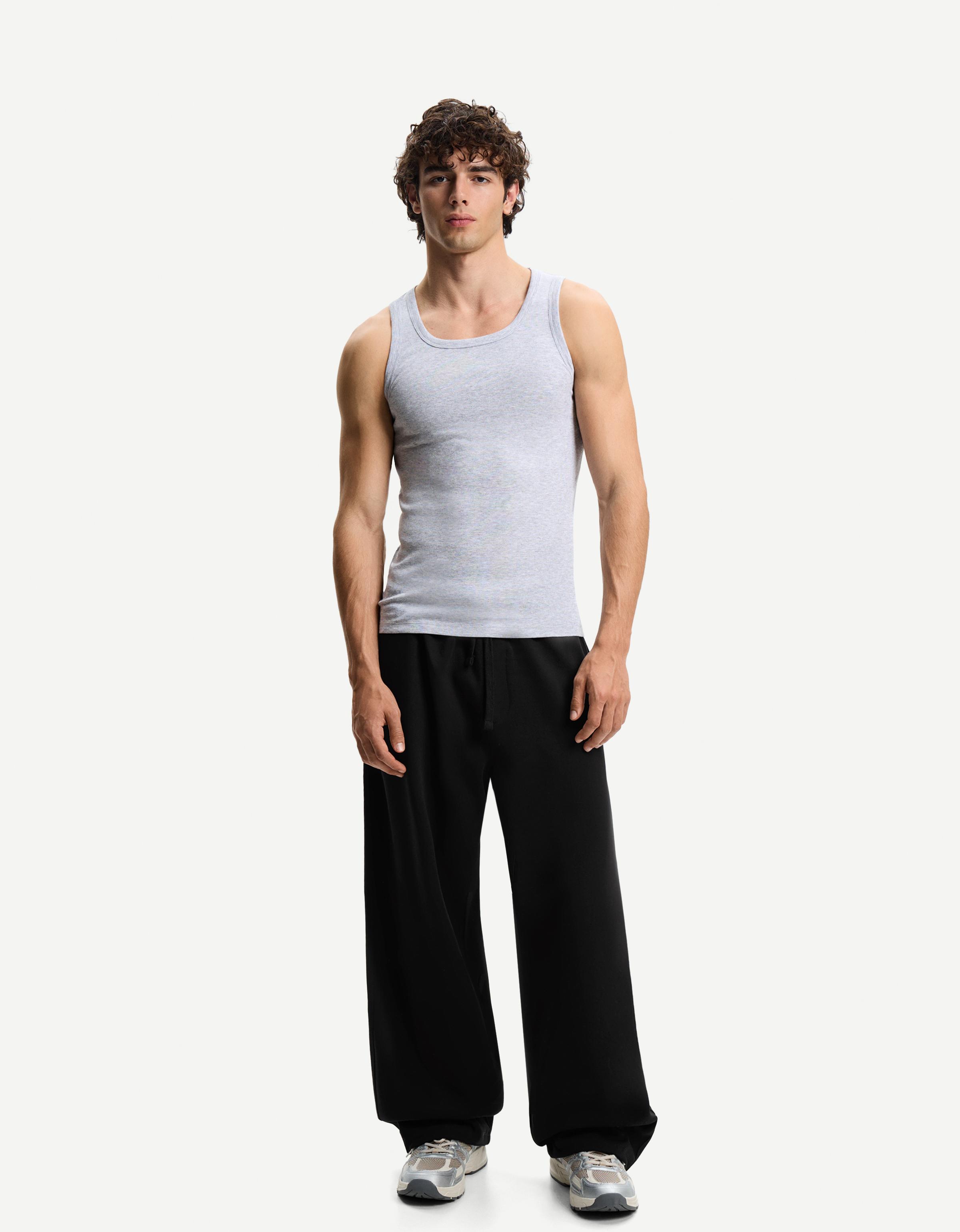 Bershka Interlock-Hose Mit Puffärmeln Herren L Schwarz