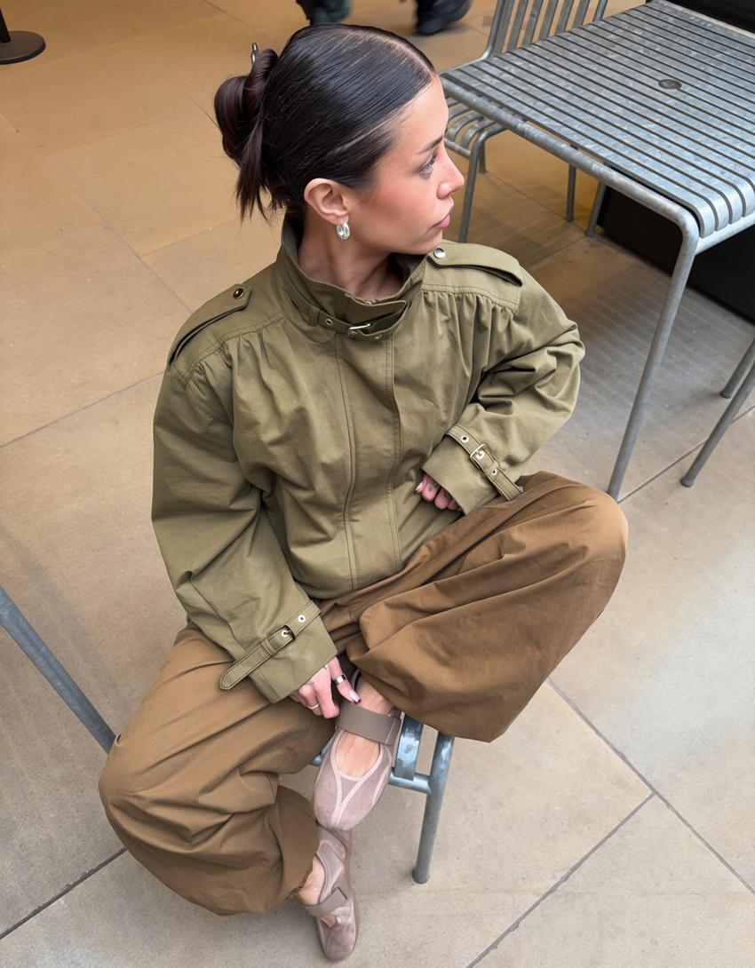 Jacket with ruched buckles-Khaki