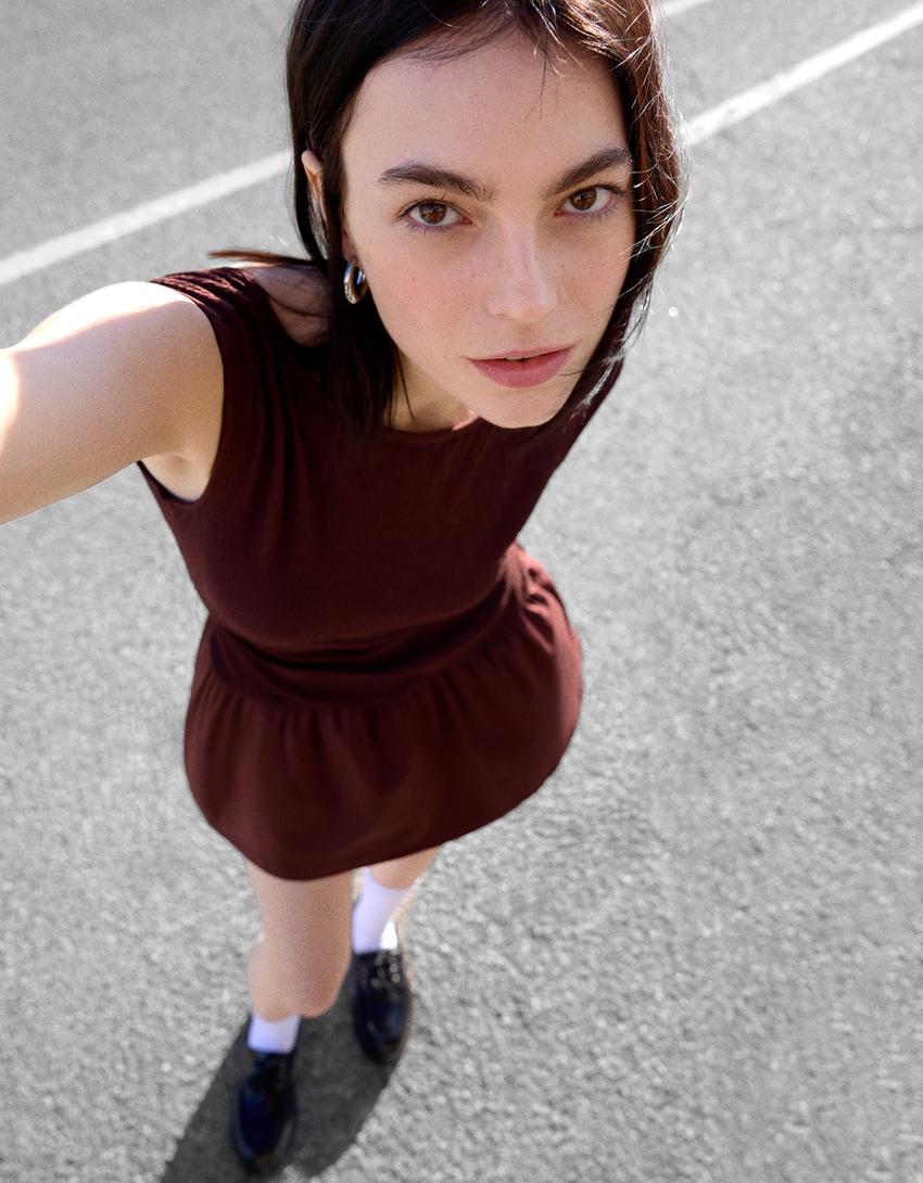 Stretch mini-jurk-Bruin-2