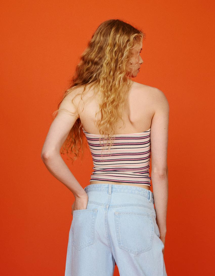 Bandeau-Top mit metallisierten Streifen-Gelb