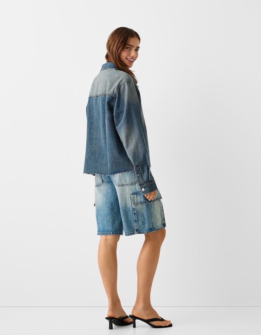 Camisa denim cropped-Azul lavado-1