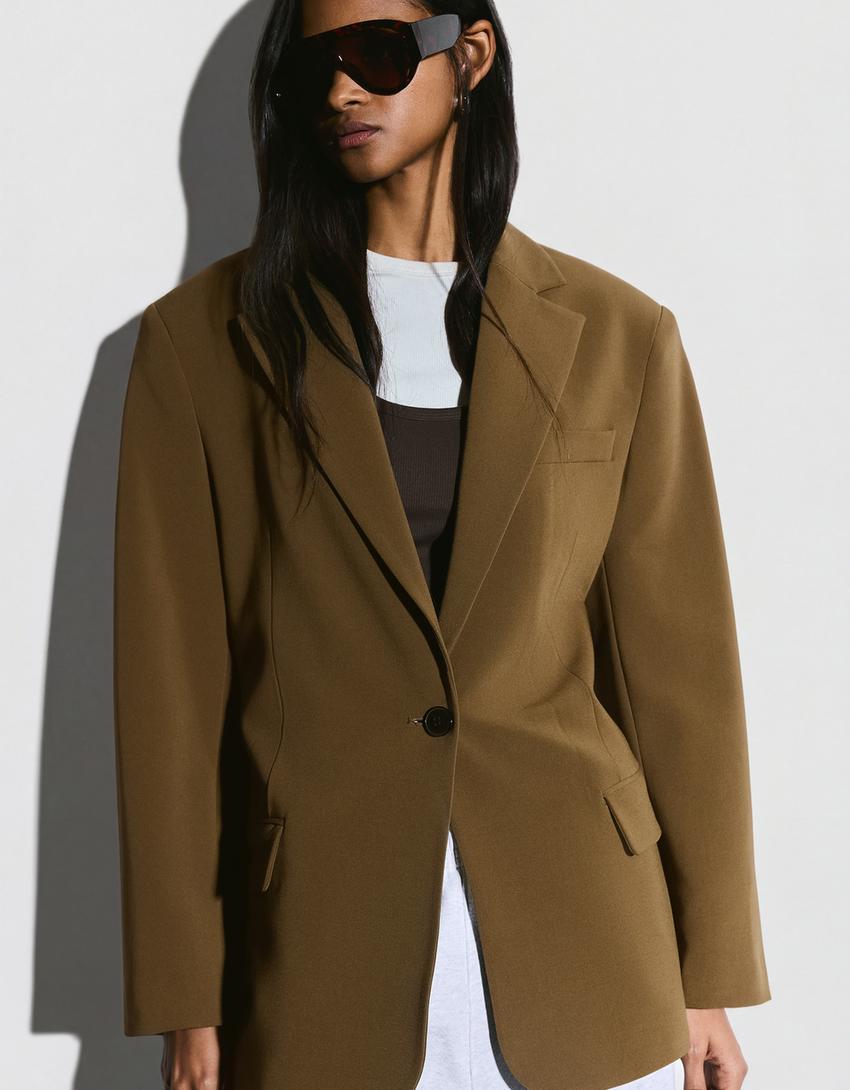 Blazer med spänne baktill baksida-Kaki