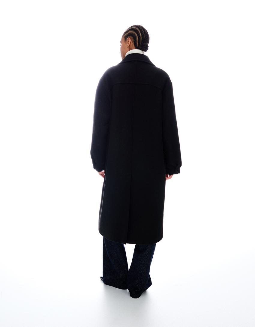 Long drop-shoulder coat-Black