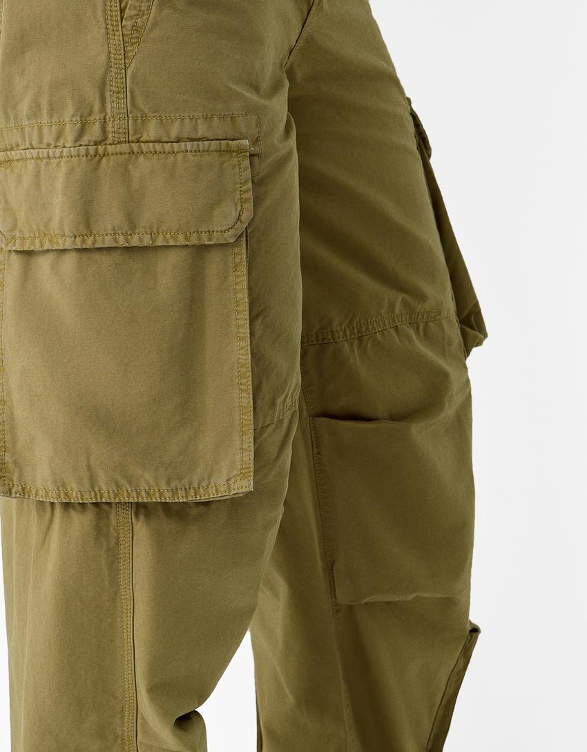 Voluminous multipocket cargo trousers-Moss
