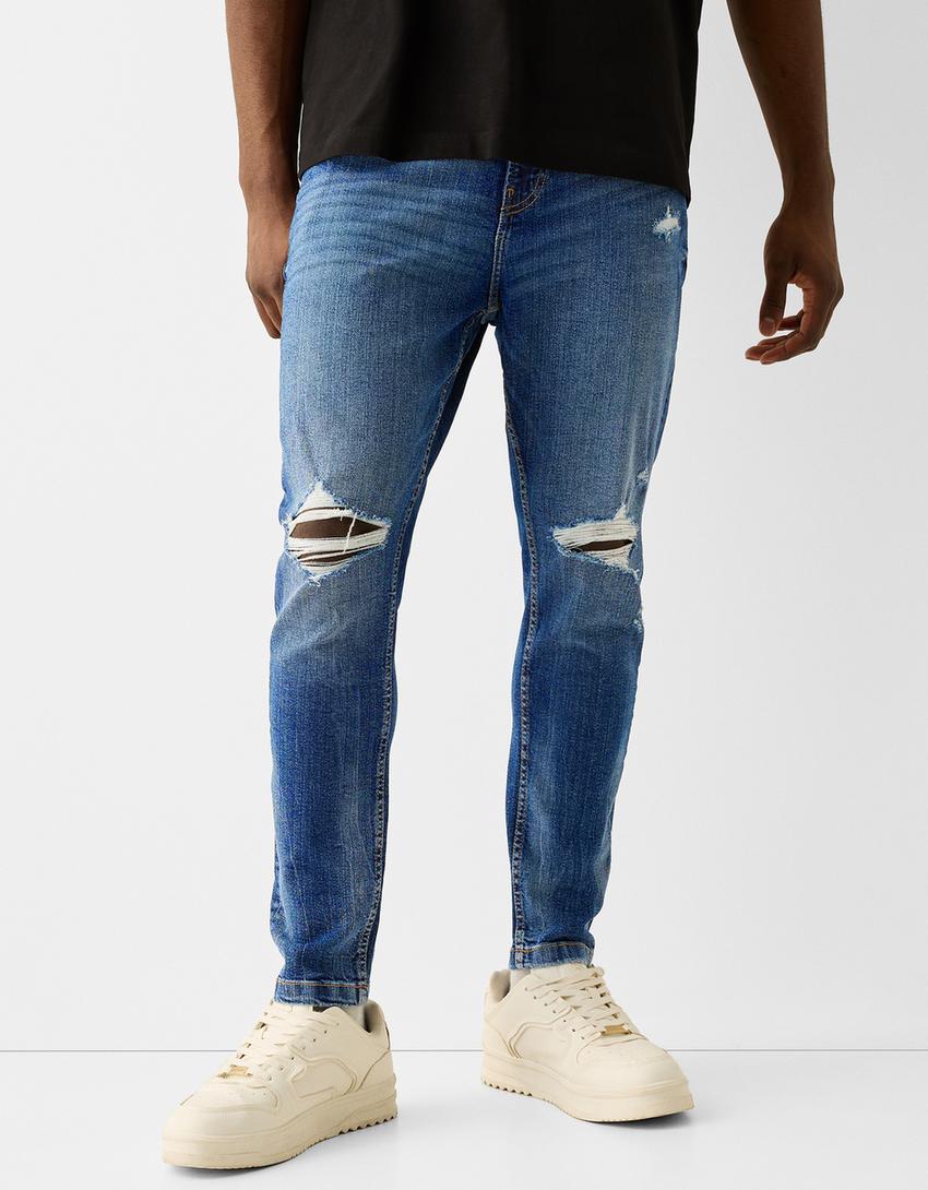 Jeans carrot fit rasgões-Azul-1