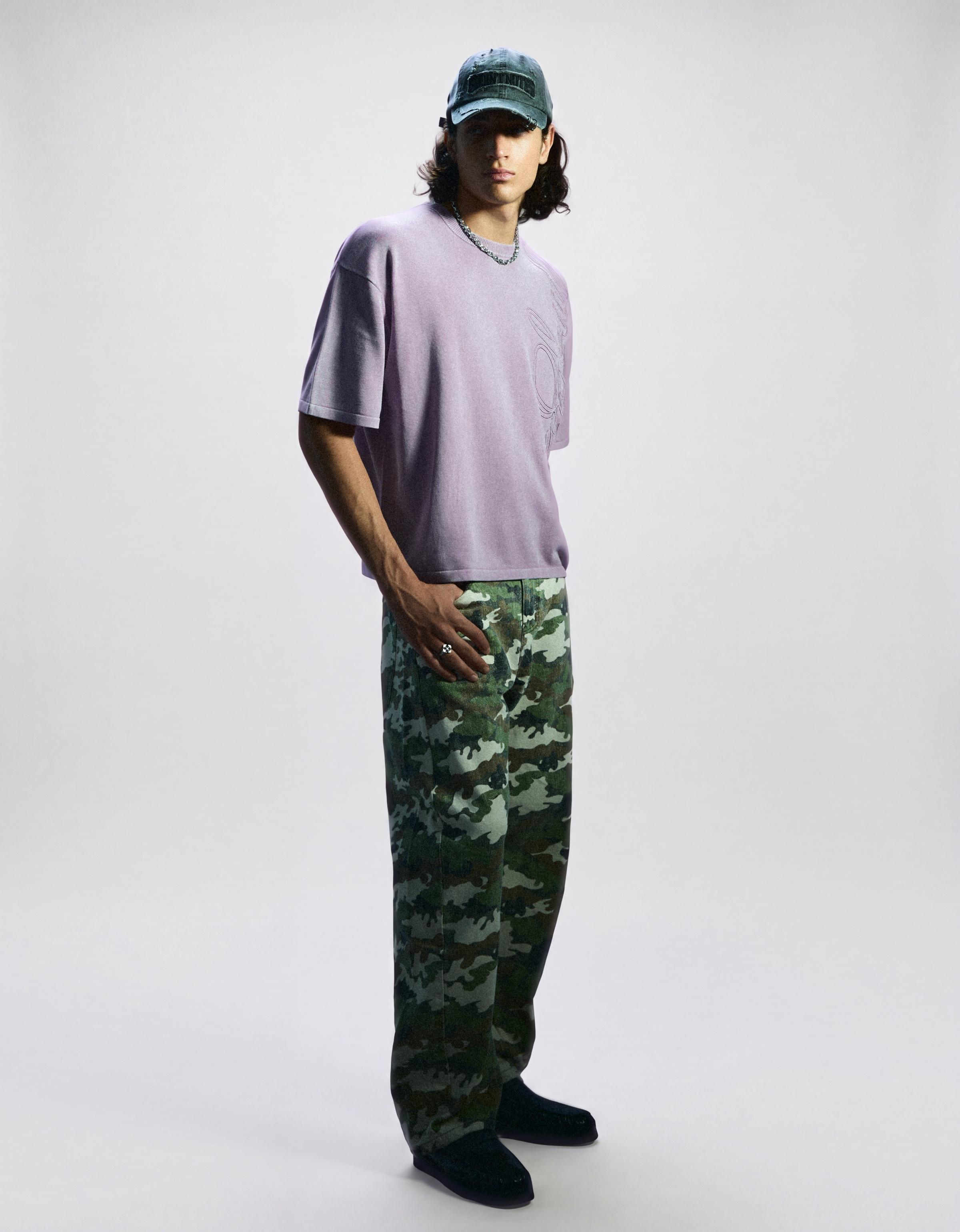 Short sleeve washed effect embroidered T-shirt — Violet