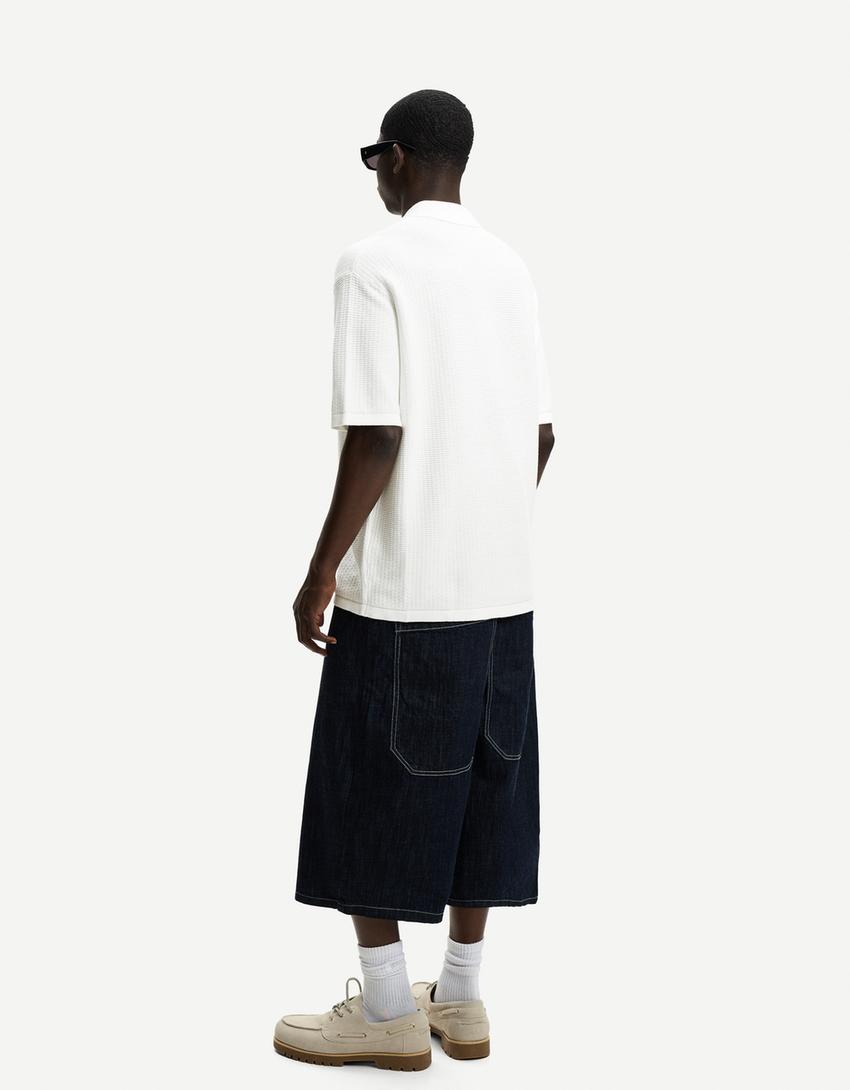 Textured short sleeve shirt-White