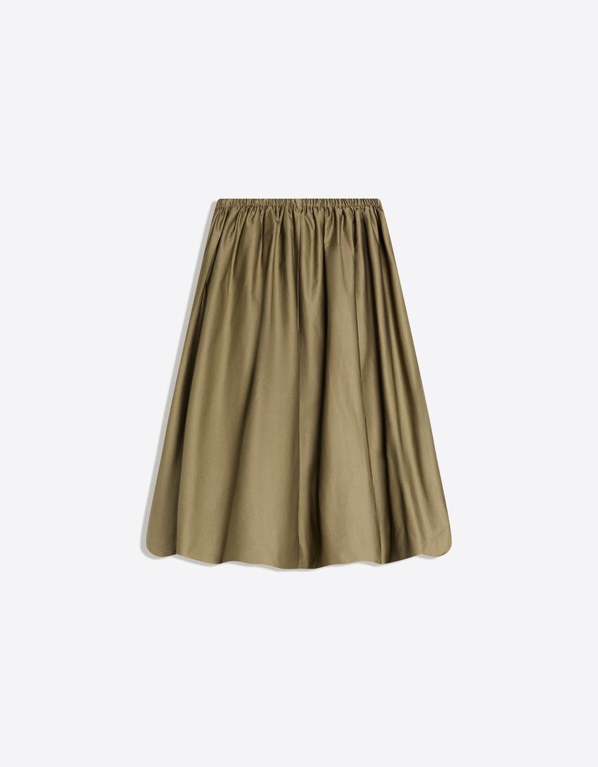 Balloon midi skirt-Khaki