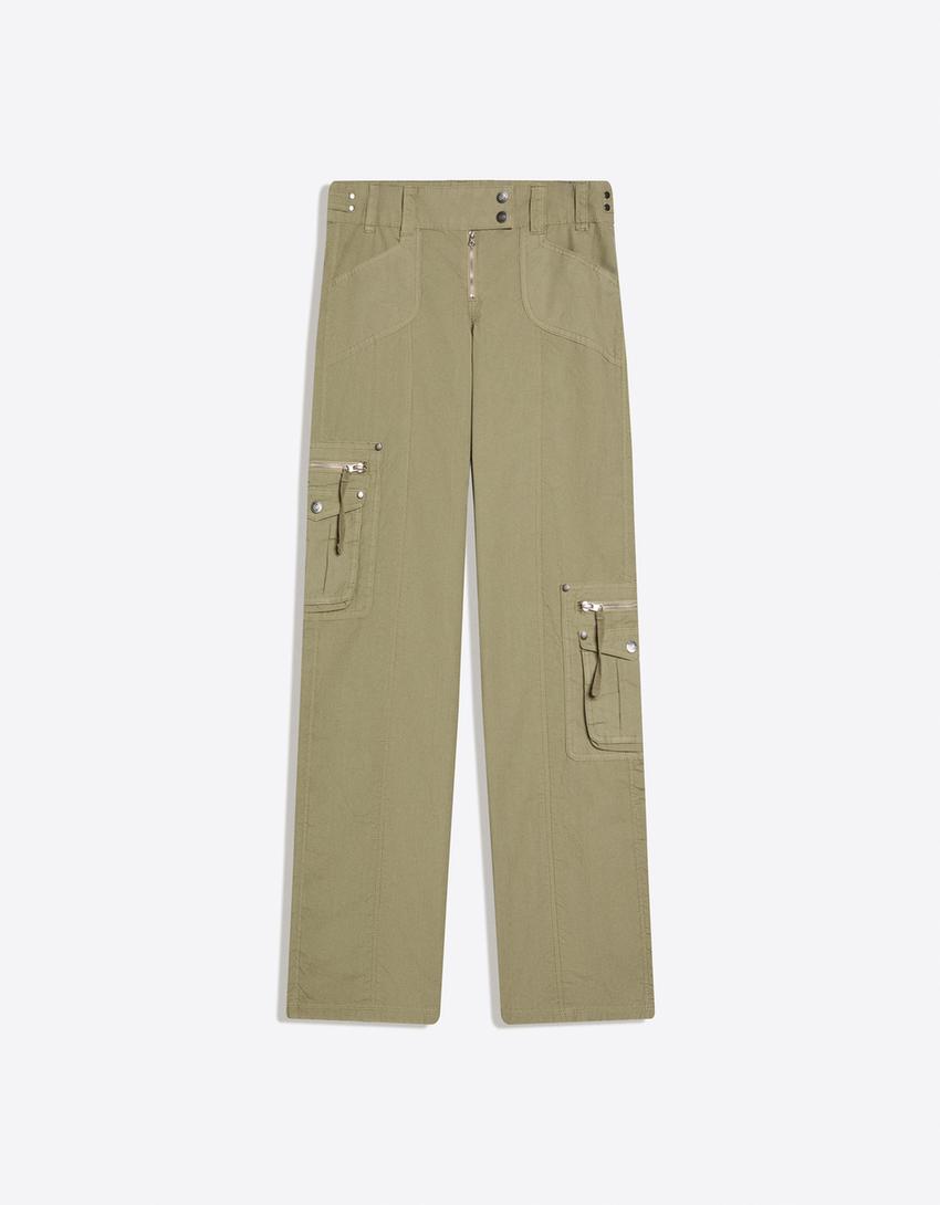 Trousers with pockets-Khaki