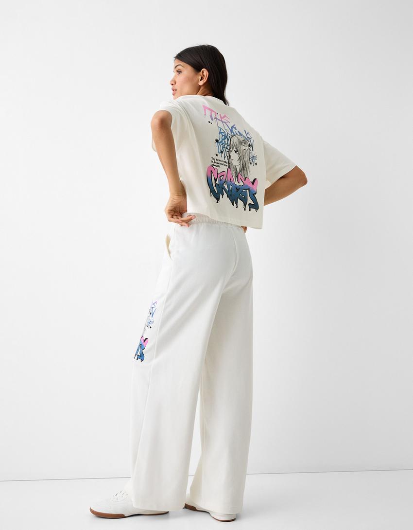 Ensemble T-shirt et pantalon imprimé-Blanc cassé-2