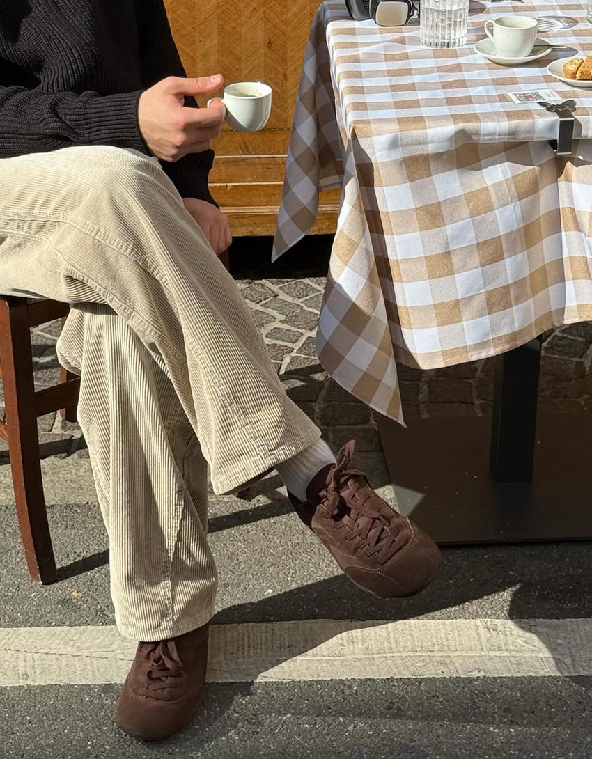 Pantalon super baggy fit en velours côtelé-Sable