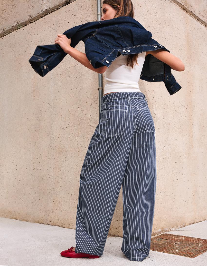 Stripe balloon trousers-Blue