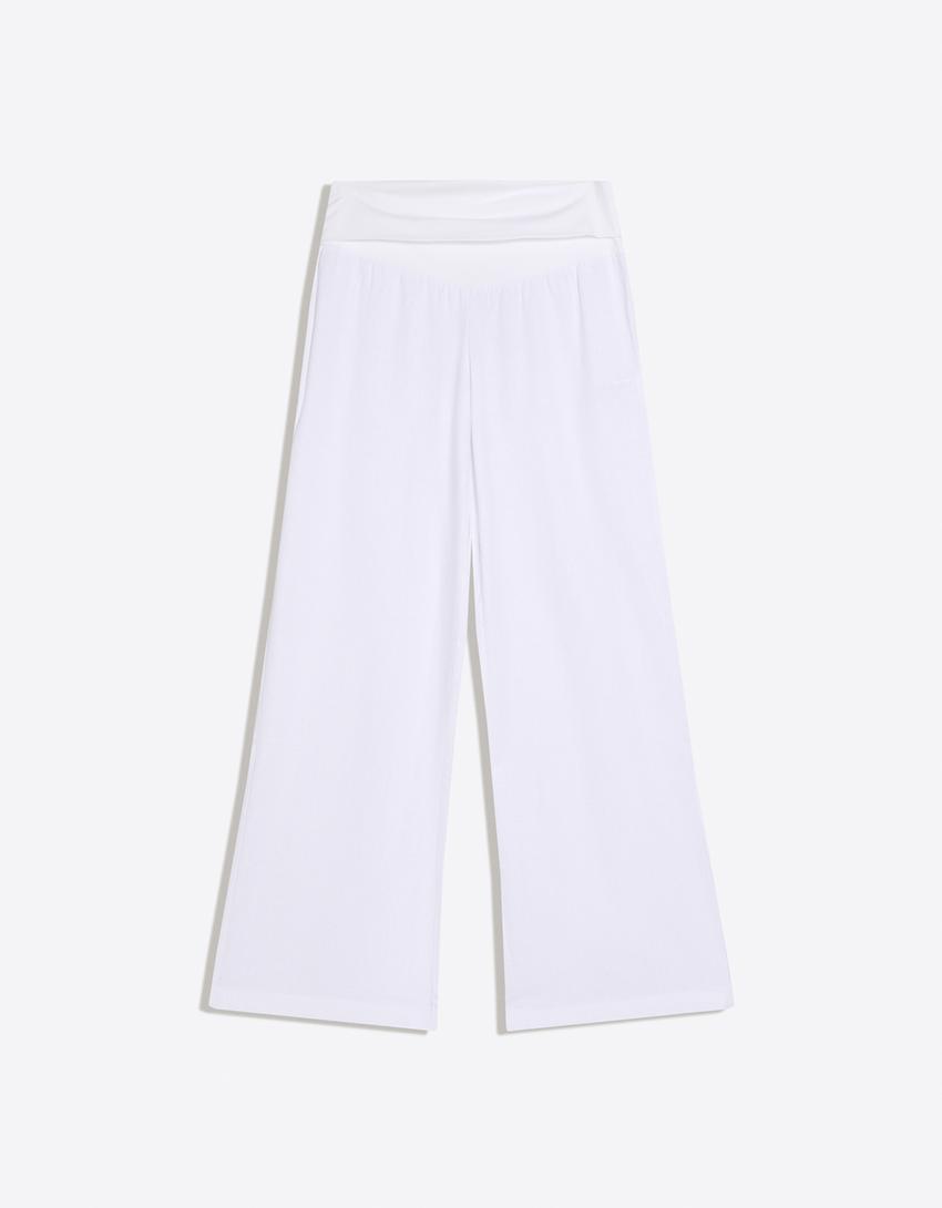 Turn-up waist trousers-White