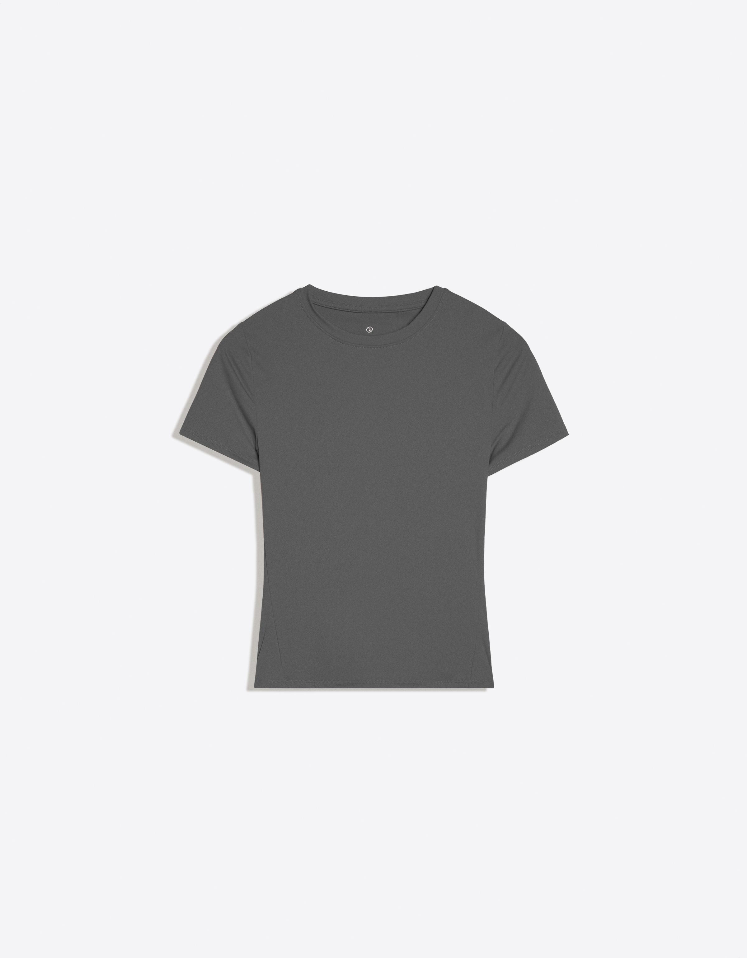 Bershka Camiseta Manga Corta Técnica Mujer Grafito