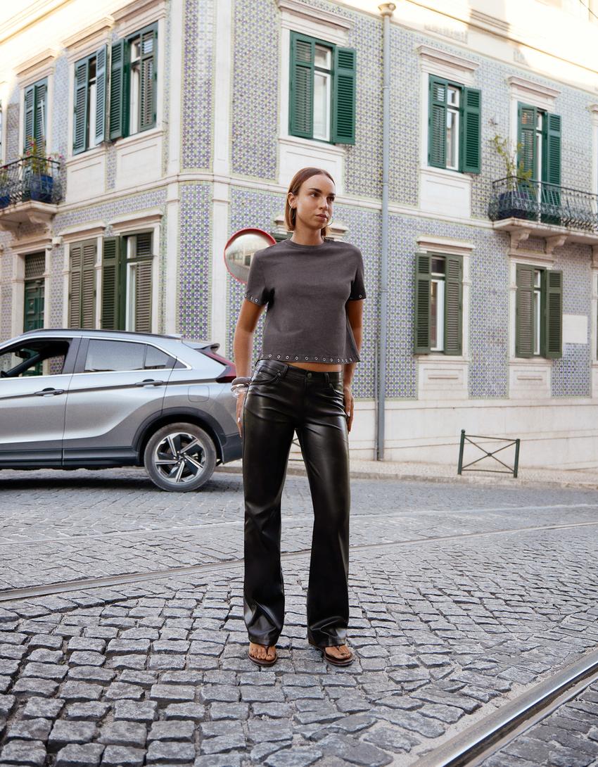 Pantalon bootcut fit similicuir-Marron-2