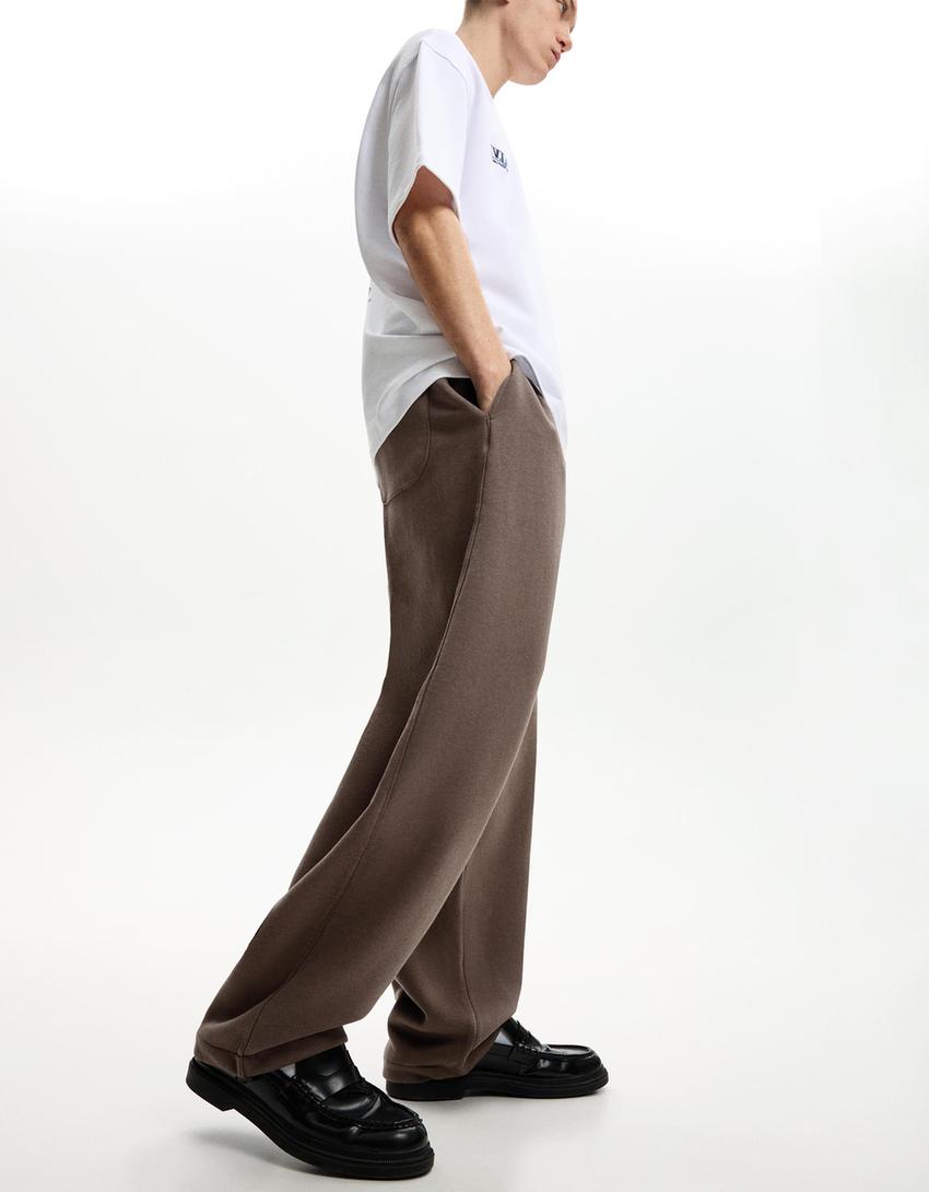 Balloon fit broek van sweatstof-Bruin
