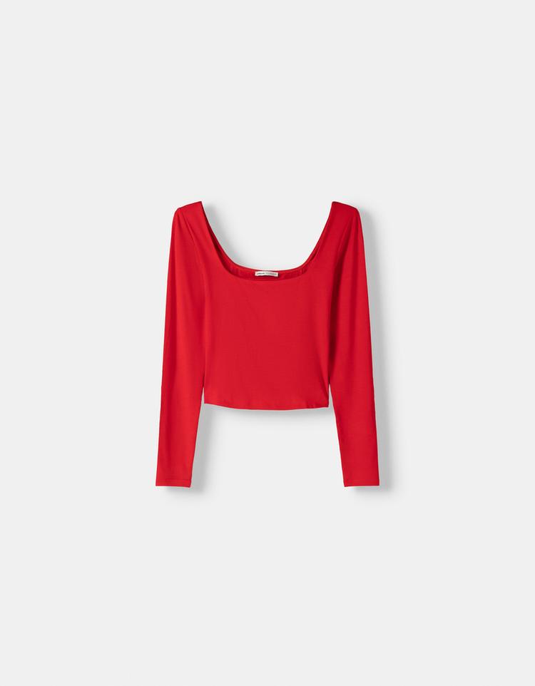 Square neckline long sleeve T-shirt