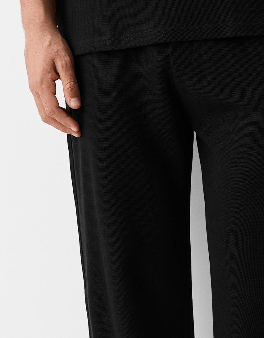 Textured wide-leg trousers-Black-3