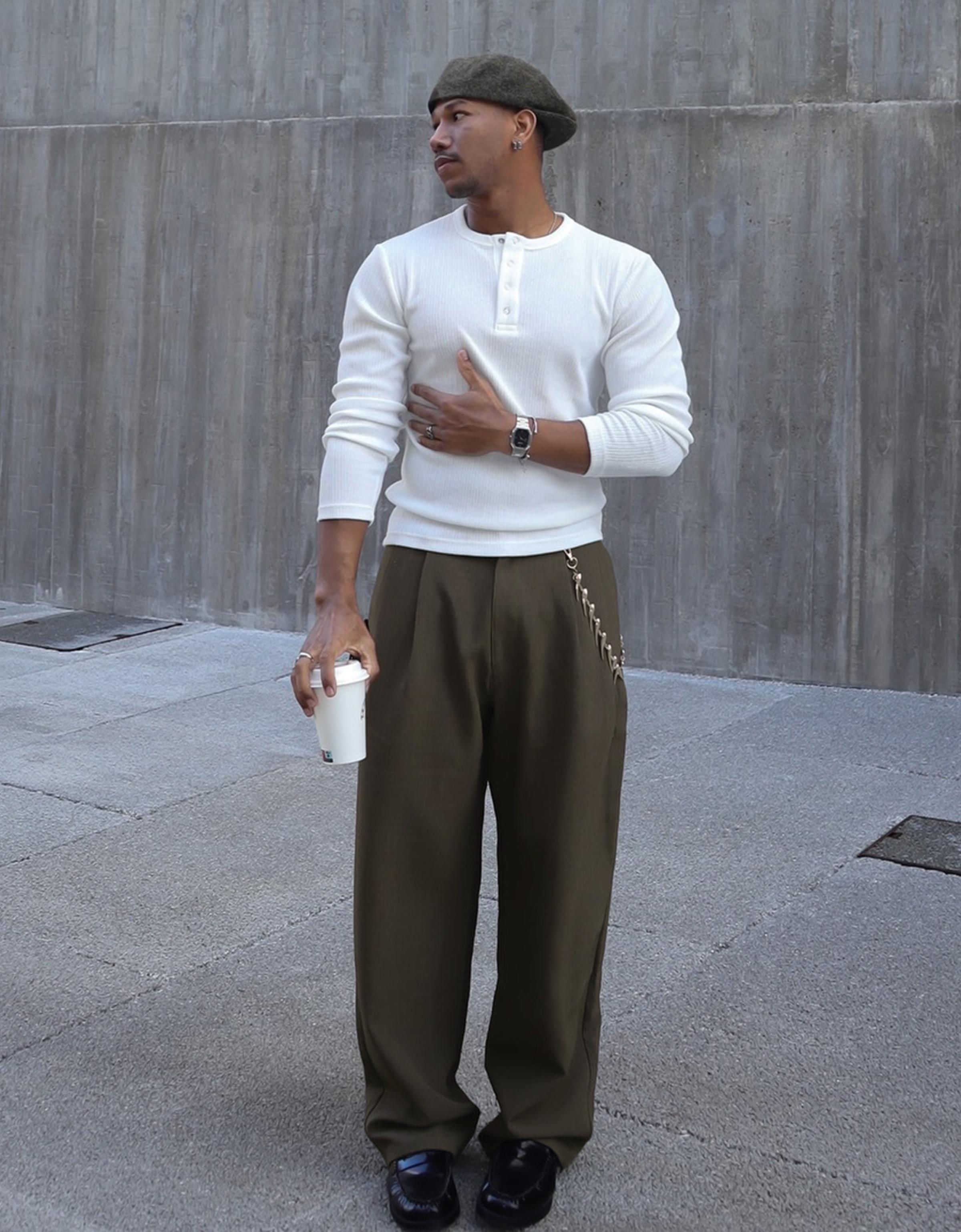 Bershka Pantalón Super Baggy Tailoring Hombre Kaki