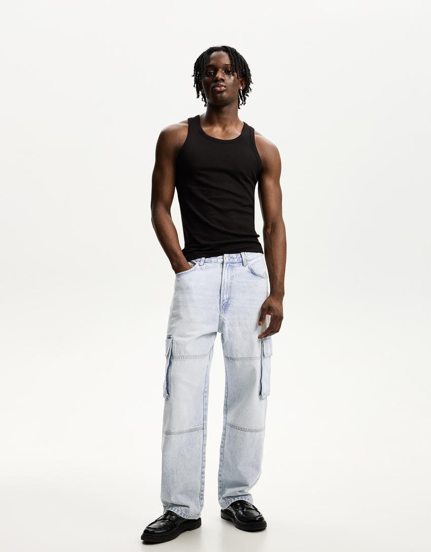Baggy cargo jeans-Light blue
